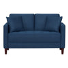 Yera Loveseat w 2 Pillows | Tufted Blue Fabric | Cherry Brown Wood | 52"