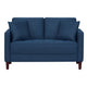 Yera Loveseat w 2 Pillows | Tufted Blue Fabric | Cherry Brown Wood | 52"