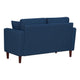 Yera Loveseat w 2 Pillows | Tufted Blue Fabric | Cherry Brown Wood | 52"