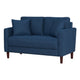 Yera Loveseat w 2 Pillows | Tufted Blue Fabric | Cherry Brown Wood | 52"