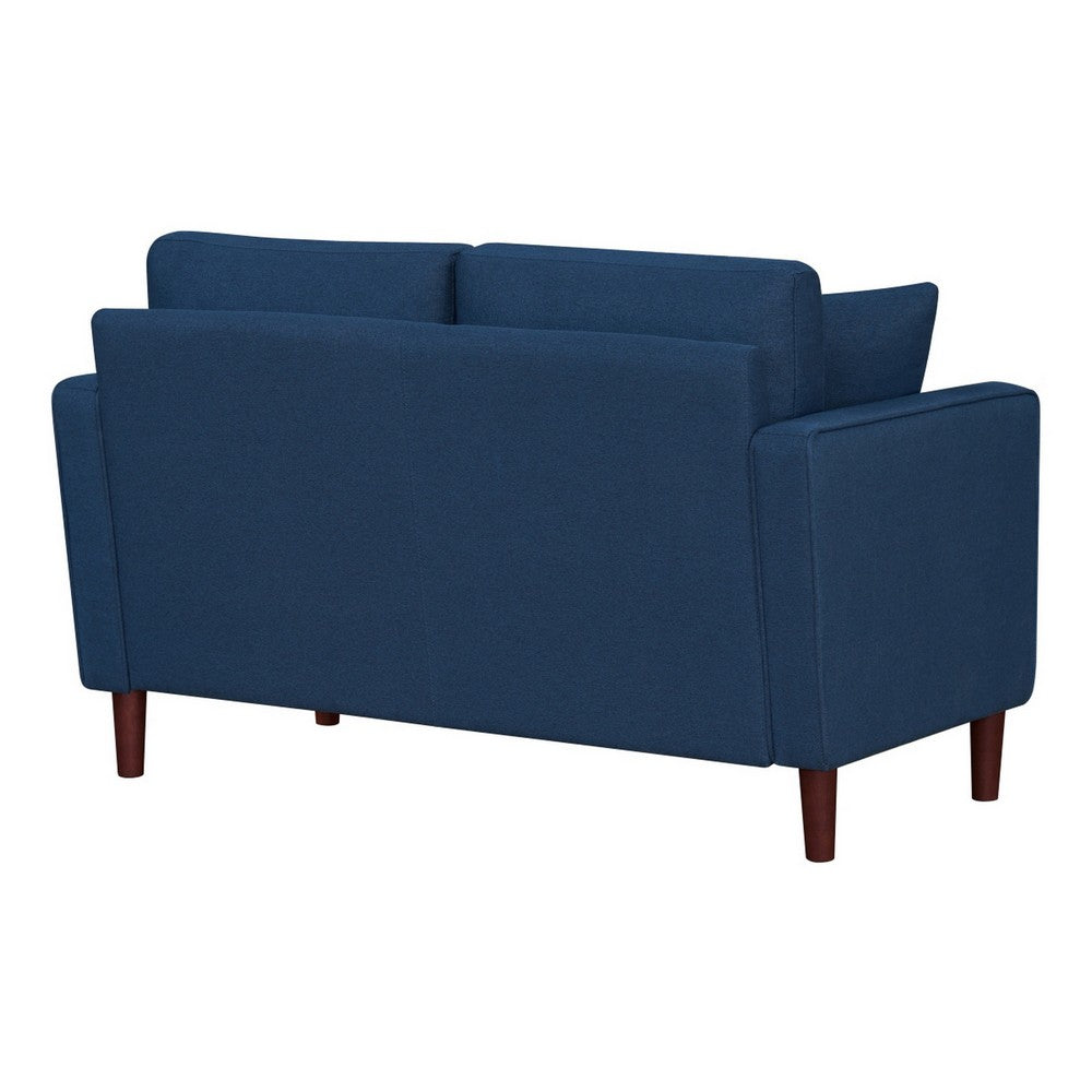 Yera Loveseat w 2 Pillows | Tufted Blue Fabric | Cherry Brown Wood | 52"