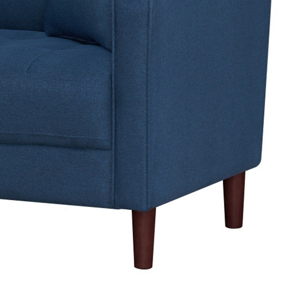 Yera Loveseat w 2 Pillows | Tufted Blue Fabric | Cherry Brown Wood | 52"
