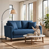 Yera Loveseat w 2 Pillows | Tufted Blue Fabric | Cherry Brown Wood | 52"