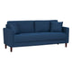 Yera Sofa w 2 Pillows | Tufted Blue Fabric | Cherry Brown Wood | 77"