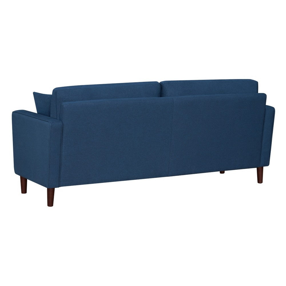 Yera Sofa w 2 Pillows | Tufted Blue Fabric | Cherry Brown Wood | 77"