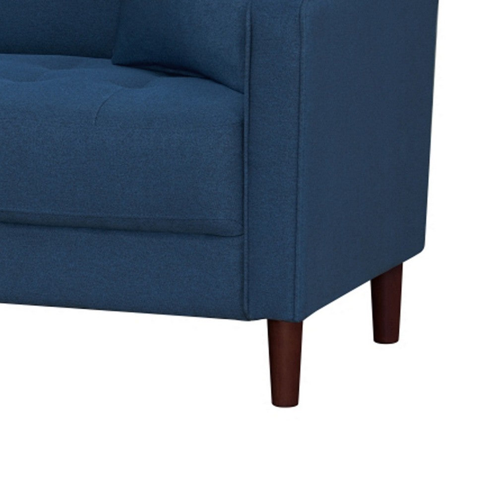 Yera Sofa w 2 Pillows | Tufted Blue Fabric | Cherry Brown Wood | 77"