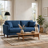 Yera Sofa w 2 Pillows | Tufted Blue Fabric | Cherry Brown Wood | 77"
