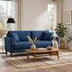 Yera Sofa w 2 Pillows | Tufted Blue Fabric | Cherry Brown Wood | 77"