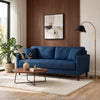 Yera Sofa w 2 Pillows | Tufted Blue Fabric | Cherry Brown Wood | 77"