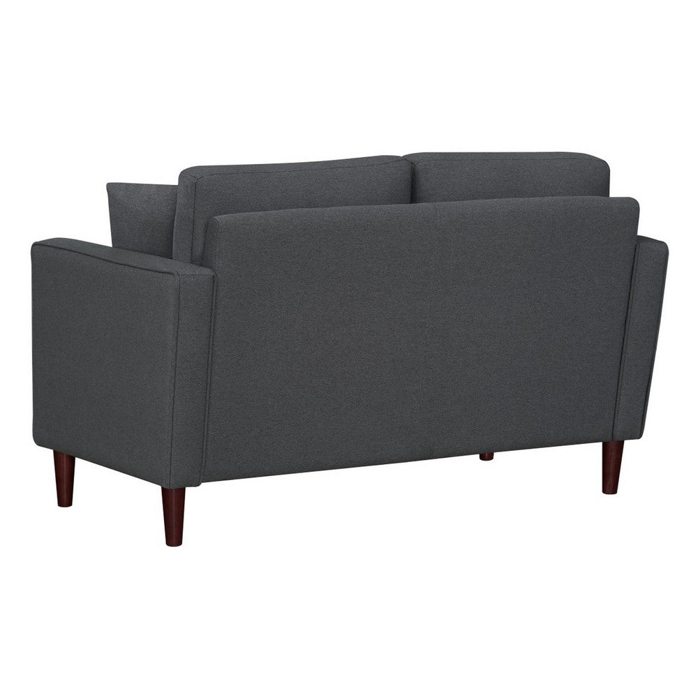 Yera Loveseat w 2 Pillows | Tufted Gray Seat | Cherry Brown Wood 52"