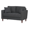 Yera Loveseat w 2 Pillows | Tufted Gray Seat | Cherry Brown Wood 52"