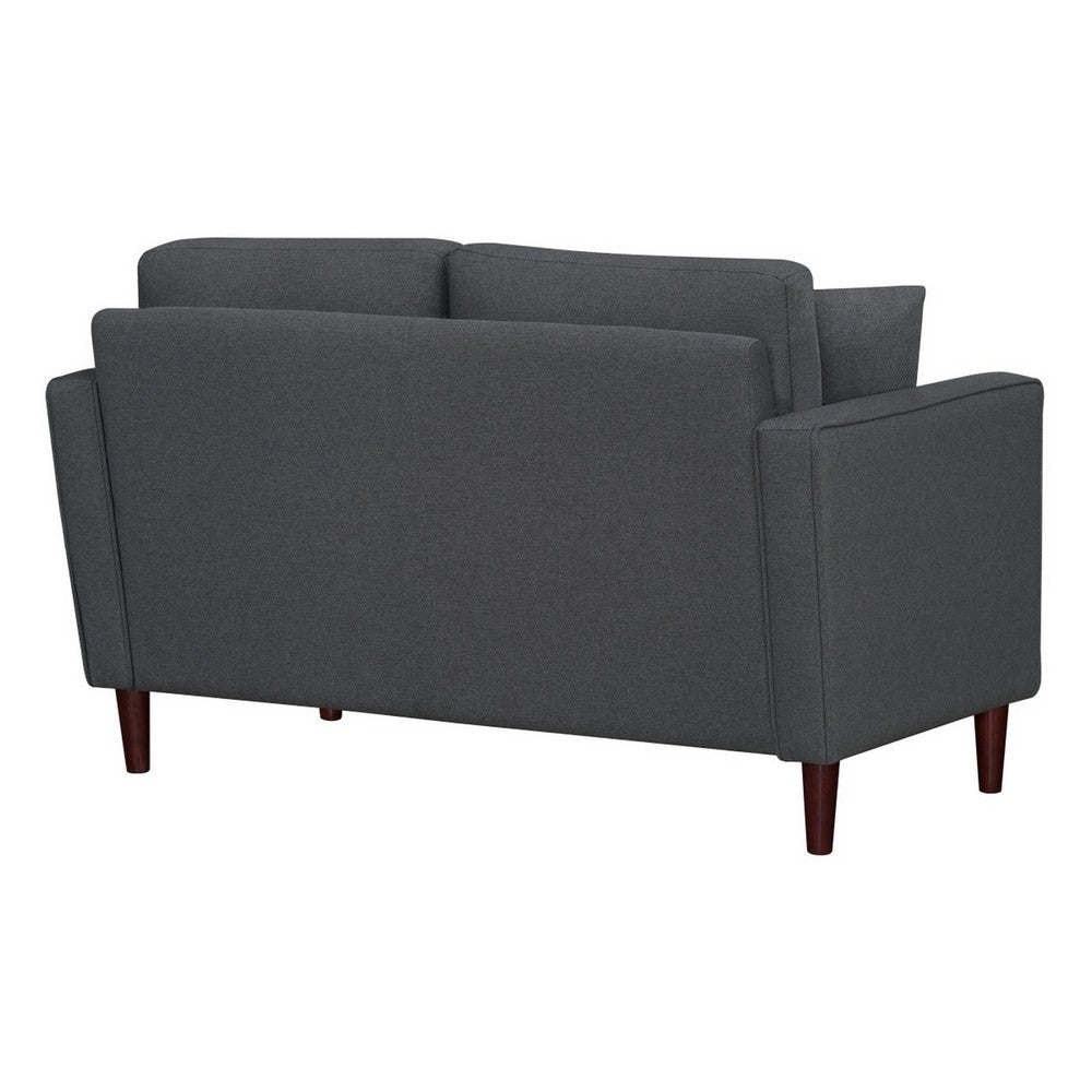 Yera Loveseat w 2 Pillows | Tufted Gray Seat | Cherry Brown Wood 52"