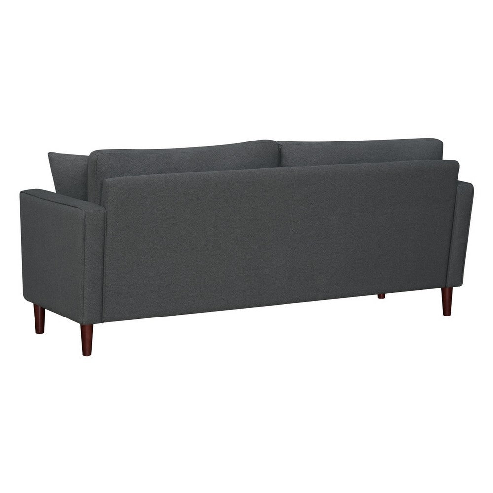 Yera Sofa w 2 Pillows | Tufted Gray Seat | Cherry Brown Wood 77"