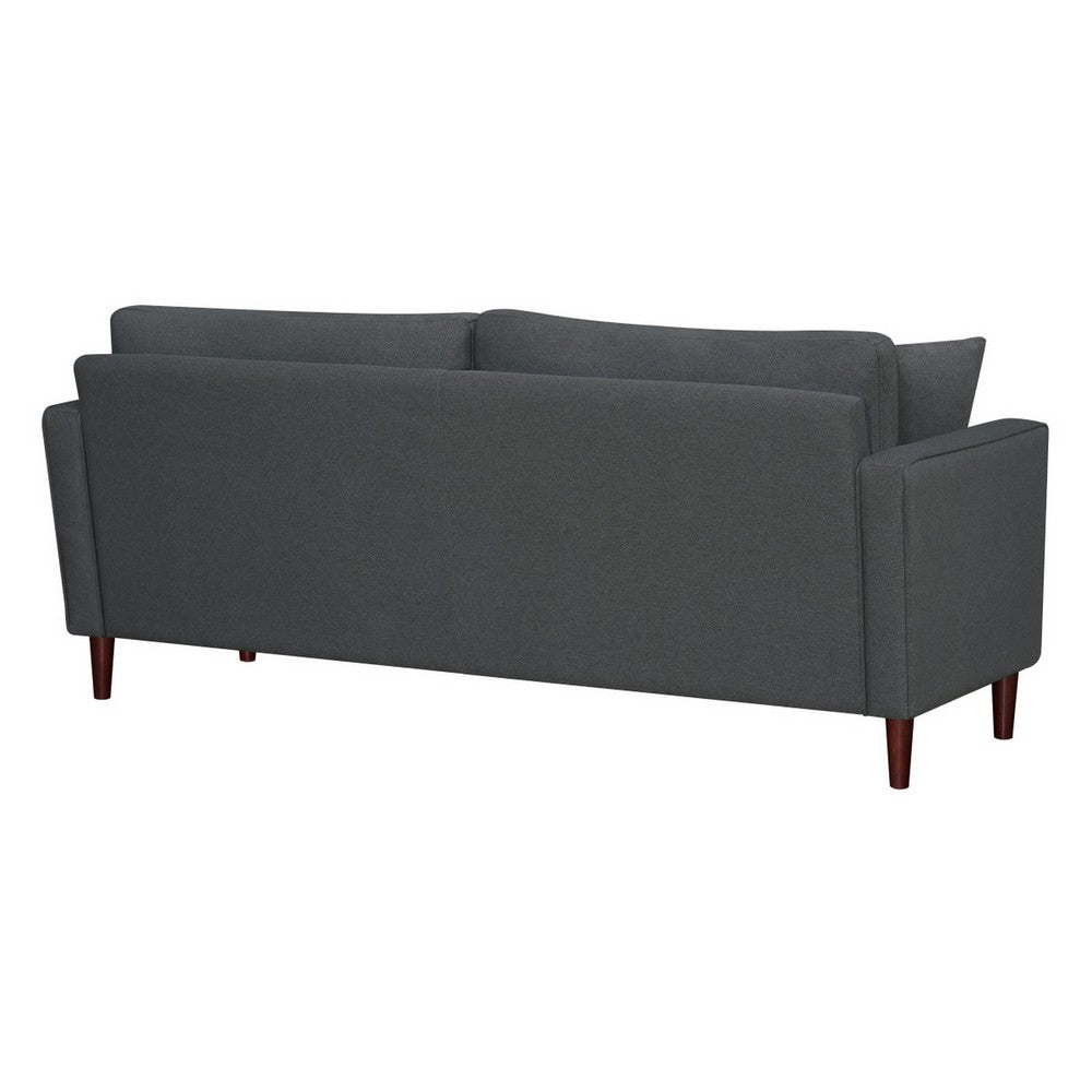 Yera Sofa w 2 Pillows | Tufted Gray Seat | Cherry Brown Wood 77"
