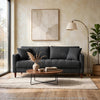 Yera Sofa w 2 Pillows | Tufted Gray Seat | Cherry Brown Wood 77"