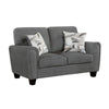 Loi Loveseat w 2 Pillows | Flared Arms | Dark Gray Chenille | Black 63"