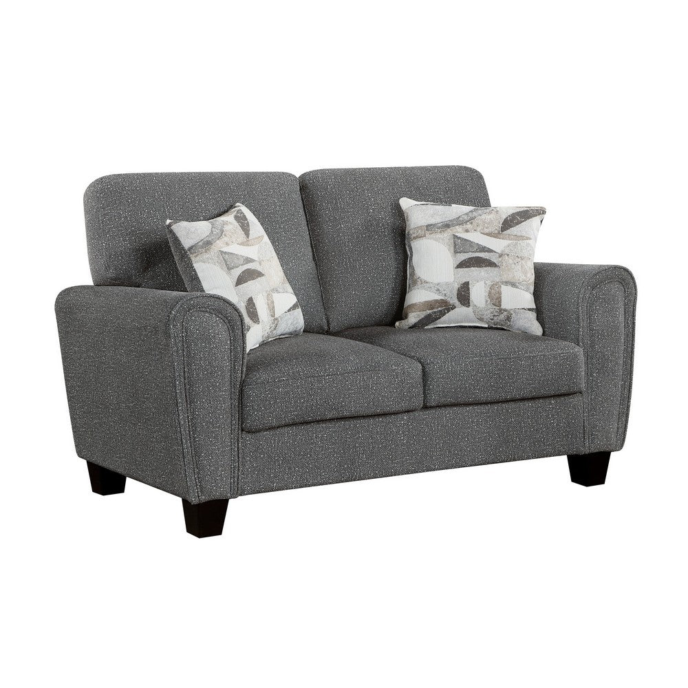 Loi Loveseat w 2 Pillows | Flared Arms | Dark Gray Chenille | Black 63"