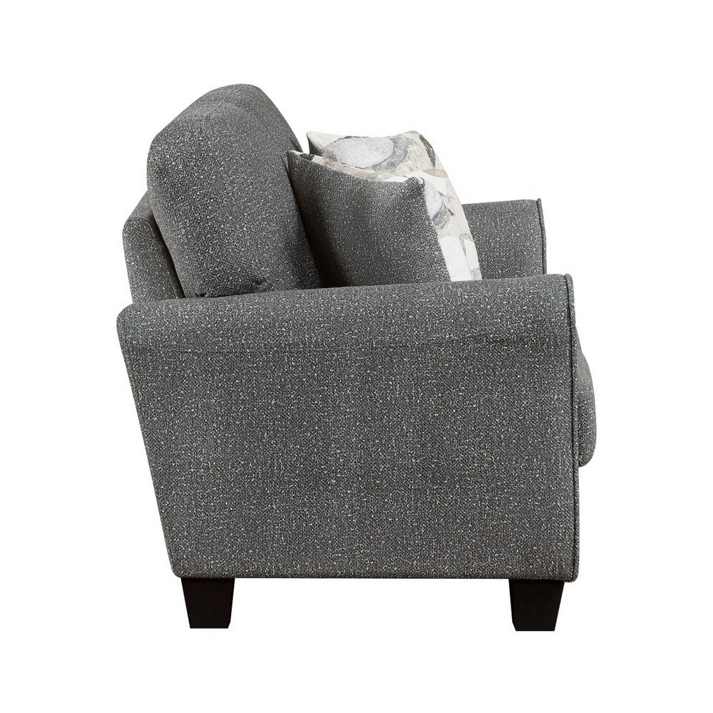 Loi Loveseat w 2 Pillows | Flared Arms | Dark Gray Chenille | Black 63"