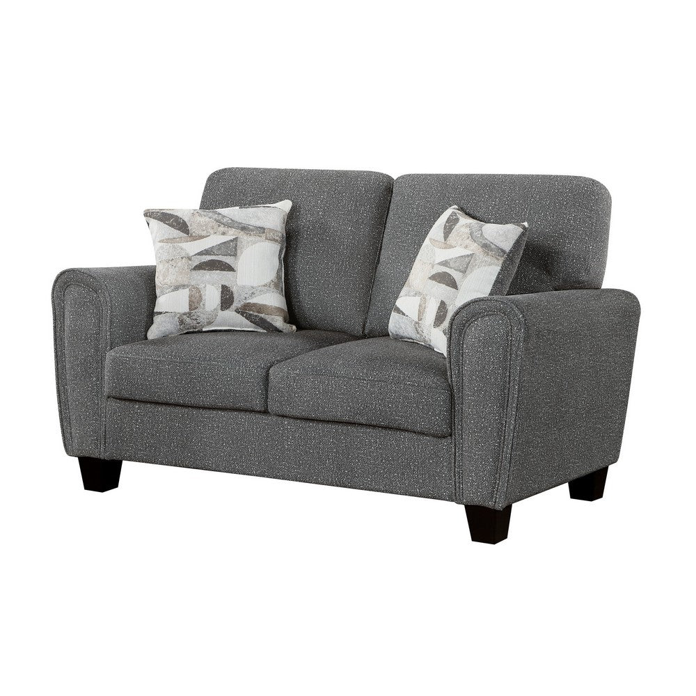 Loi Loveseat w 2 Pillows | Flared Arms | Dark Gray Chenille | Black 63"