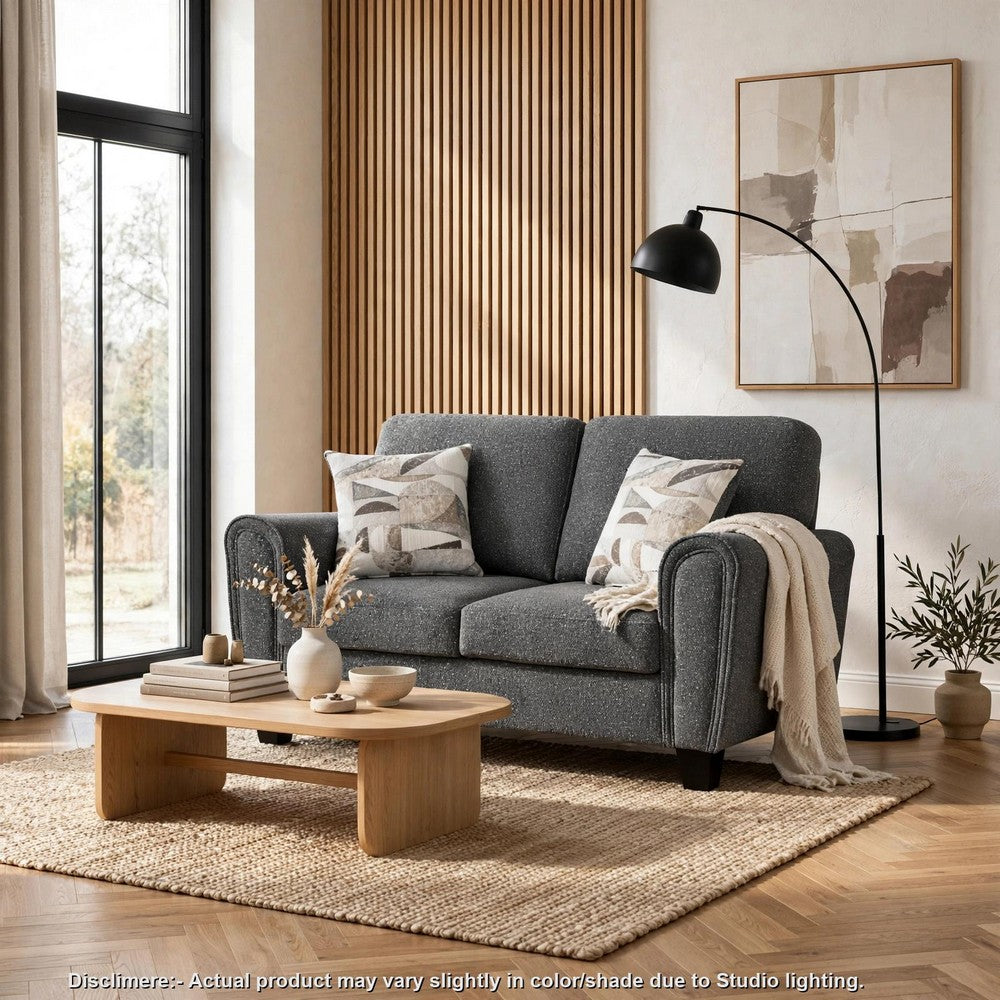 Loi Loveseat w 2 Pillows | Flared Arms | Dark Gray Chenille | Black 63"