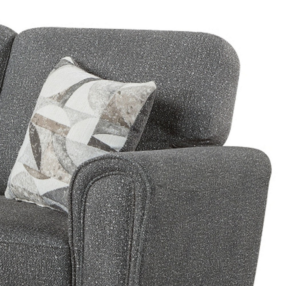 Loi Sofa w 2 Pillows | Flared Arms | Dark Gray Chenille | Black 85"