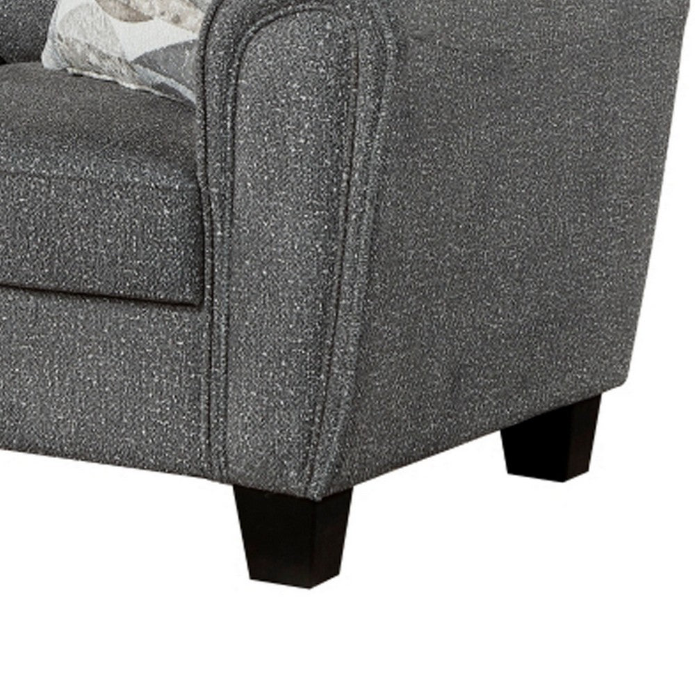 Loi Sofa w 2 Pillows | Flared Arms | Dark Gray Chenille | Black 85"