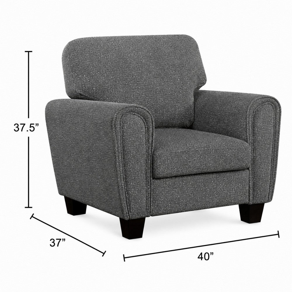 Loi Accent Chair | Flared Arms | Foam Cushions | Dark Gray Chenille | Black