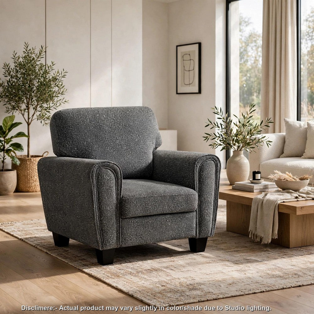 Loi Accent Chair | Flared Arms | Foam Cushions | Dark Gray Chenille | Black