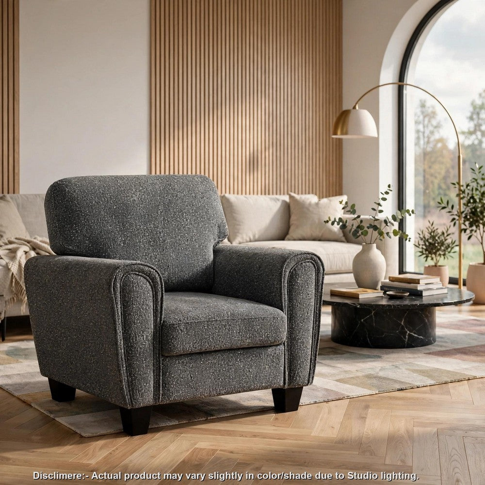 Loi Accent Chair | Flared Arms | Foam Cushions | Dark Gray Chenille | Black