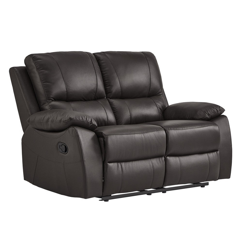 Drake Manual Double Reclining Loveseat | Foam Cushions | Brown Faux Leather