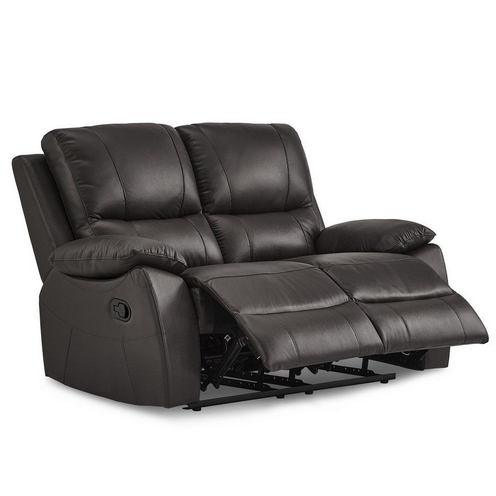 Drake Manual Double Reclining Loveseat | Foam Cushions | Brown Faux Leather