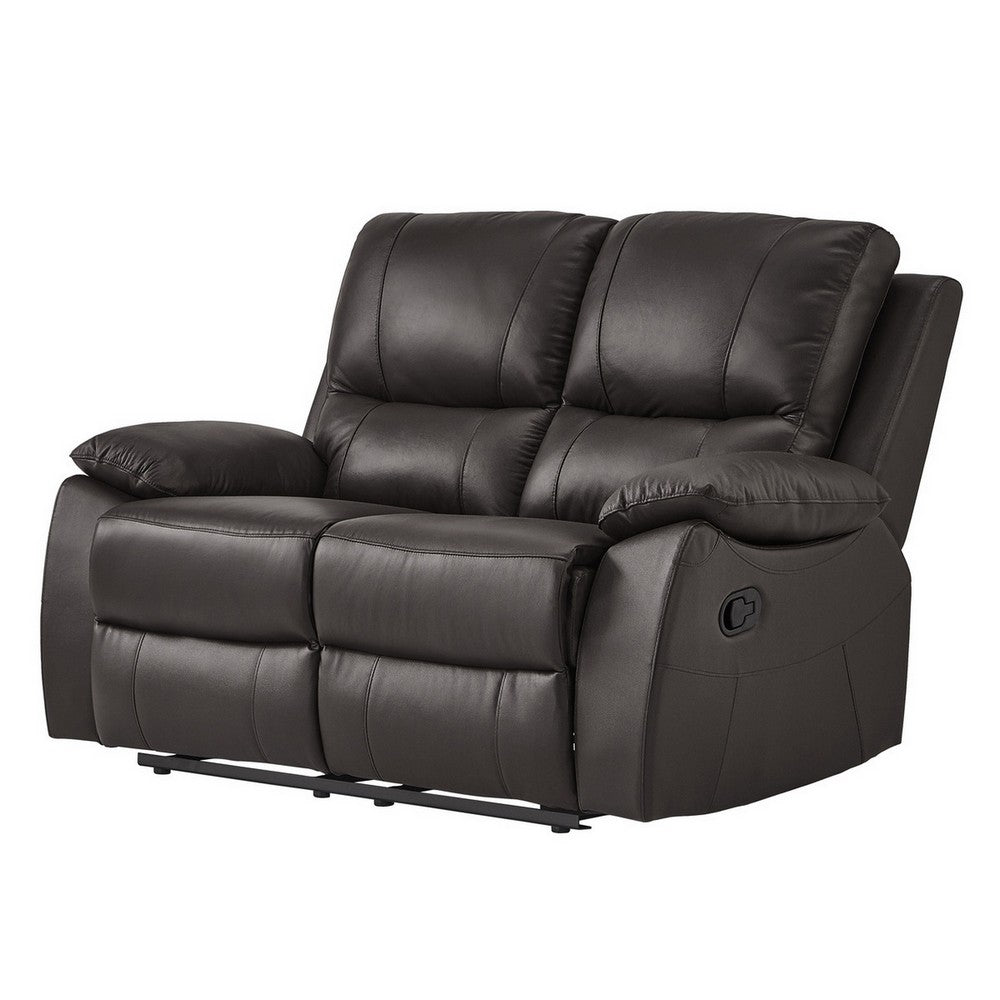 Drake Manual Double Reclining Loveseat | Foam Cushions | Brown Faux Leather