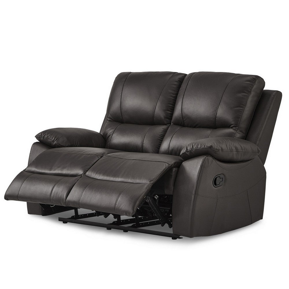 Drake Manual Double Reclining Loveseat | Foam Cushions | Brown Faux Leather