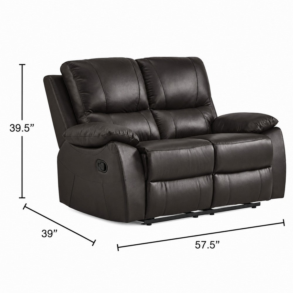 Drake Manual Double Reclining Loveseat | Foam Cushions | Brown Faux Leather