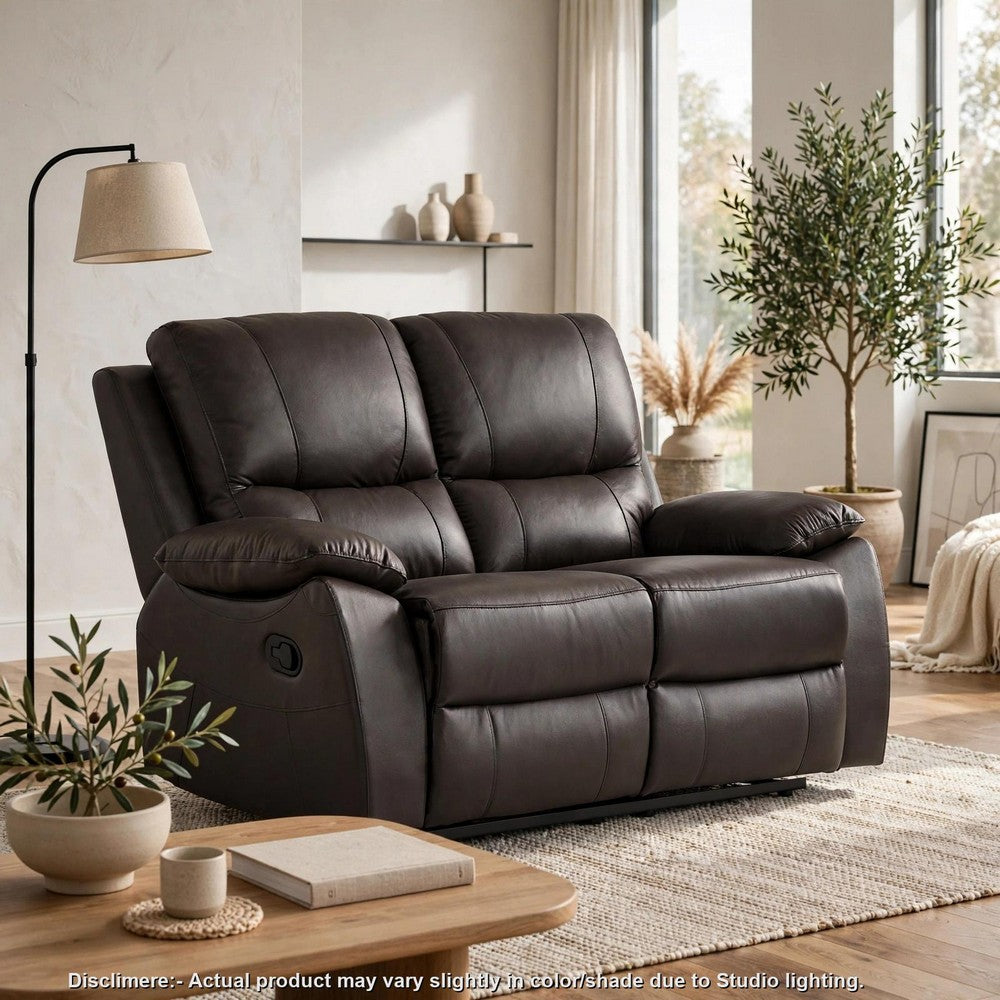 Drake Manual Double Reclining Loveseat | Foam Cushions | Brown Faux Leather
