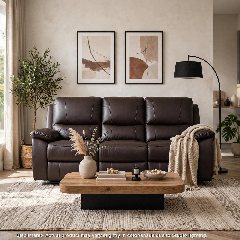 Drake Manual Double Reclining Sofa | Foam Cushions | Brown Faux Leather