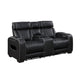 Fiya Power Double Reclining LED Loveseat | USB Ports | Black Faux Leather