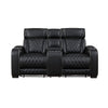 Fiya Power Double Reclining LED Loveseat | USB Ports | Black Faux Leather