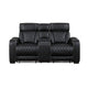 Fiya Power Double Reclining LED Loveseat | USB Ports | Black Faux Leather