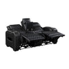 Fiya Power Double Reclining LED Loveseat | USB Ports | Black Faux Leather