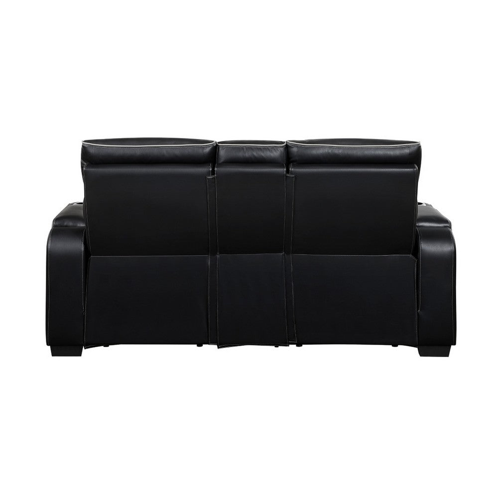 Fiya Power Double Reclining LED Loveseat | USB Ports | Black Faux Leather