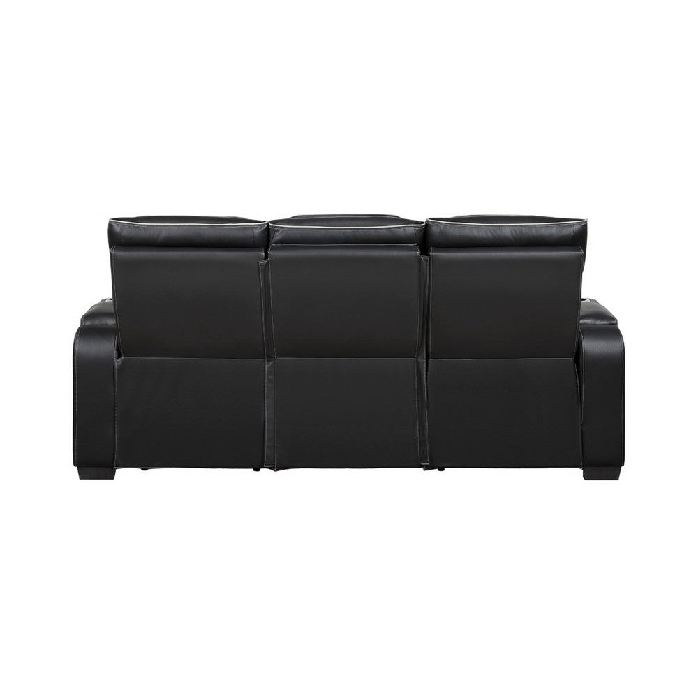 Fiya Power Double Reclining LED Sofa | USB Ports | Black Faux Leather
