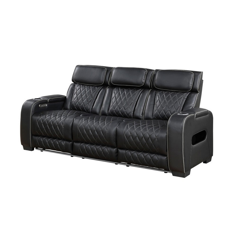 Fiya Power Double Reclining LED Sofa | USB Ports | Black Faux Leather