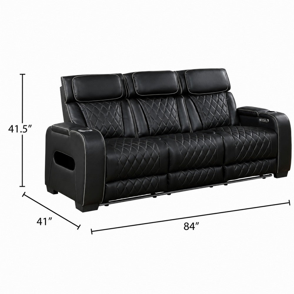 Fiya Power Double Reclining LED Sofa | USB Ports | Black Faux Leather