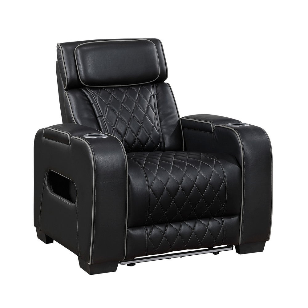 Fiya Power Reclining LED Chair | USB and Cup Holders | Black Faux Leather