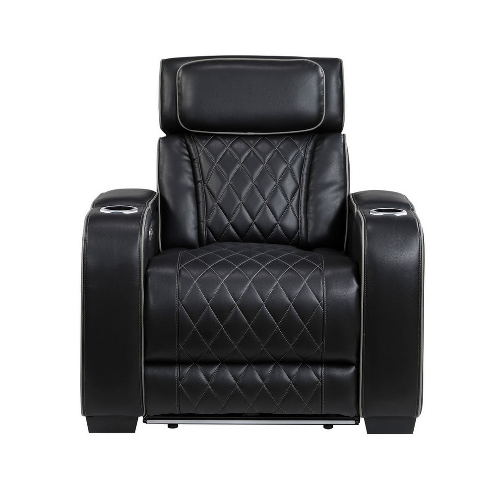 Fiya Power Reclining LED Chair | USB and Cup Holders | Black Faux Leather