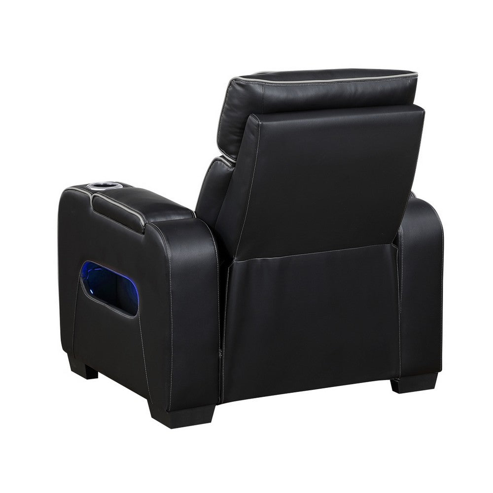 Fiya Power Reclining LED Chair | USB and Cup Holders | Black Faux Leather