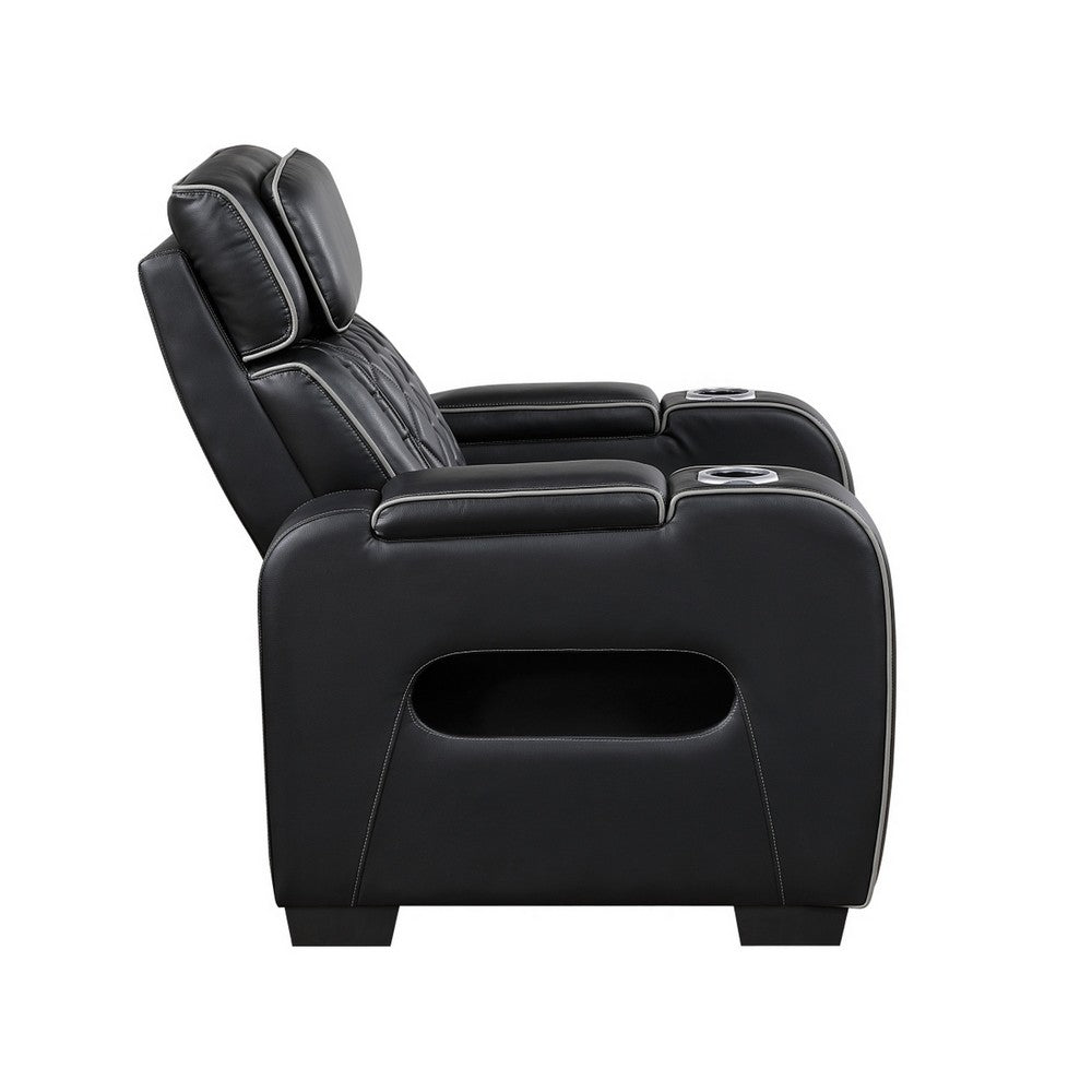 Fiya Power Reclining LED Chair | USB and Cup Holders | Black Faux Leather
