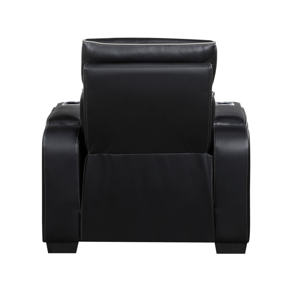 Fiya Power Reclining LED Chair | USB and Cup Holders | Black Faux Leather