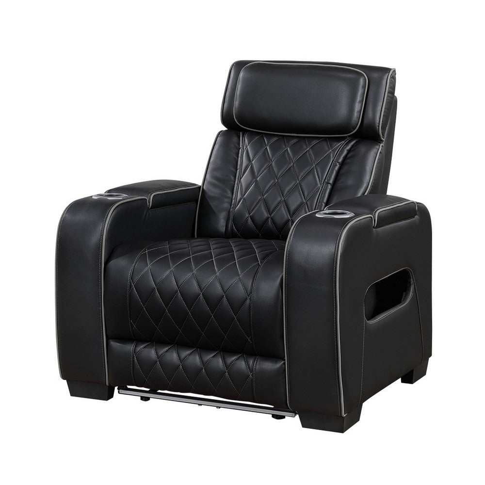 Fiya Power Reclining LED Chair | USB and Cup Holders | Black Faux Leather